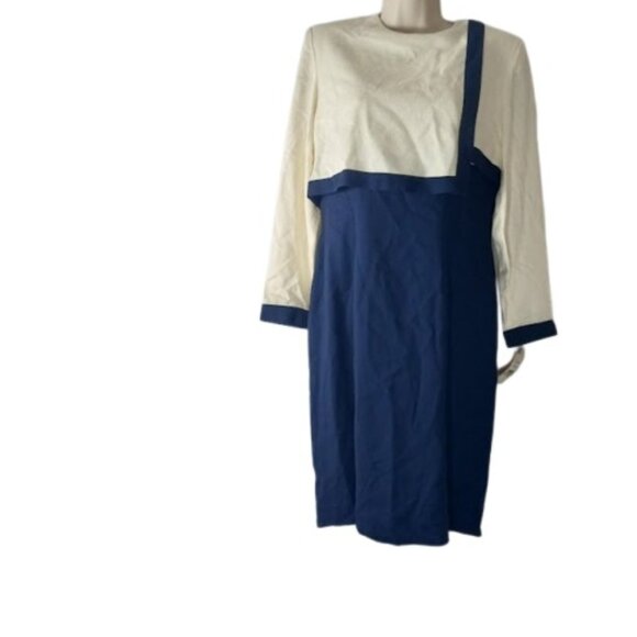 VTG Steven Stolman Talbots Womens Sheath Dress Navy Cream Colorblock 8P New - Picture 1 of 5